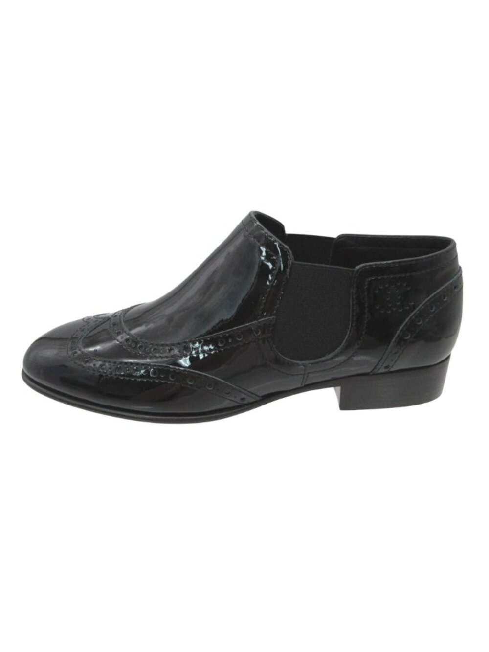 Chanel CC Logo Loafers Side Gore Patent Leather Wingtip Design Shoes Black 36c